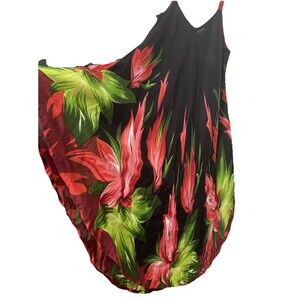 Hawaiian Floral Rounded Hem Satin Scarf Dress Cover Up One Size Pockets